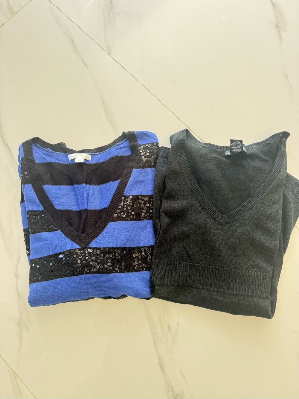 New York & Company Blue and Black V-Neck Sweater Duo
